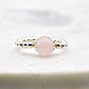 8mm Madagascan Rose Quartz Beaded Stretch Ring