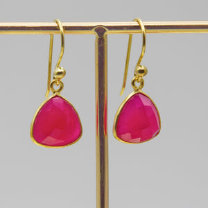 Fuchsia Chalcedony Trillion Gemstone wire earrings