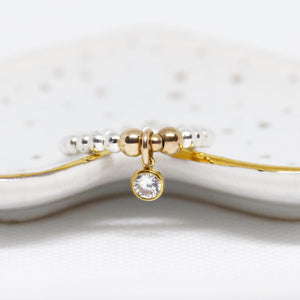 Cubic Zirconia Charm Beaded Stretch Ring