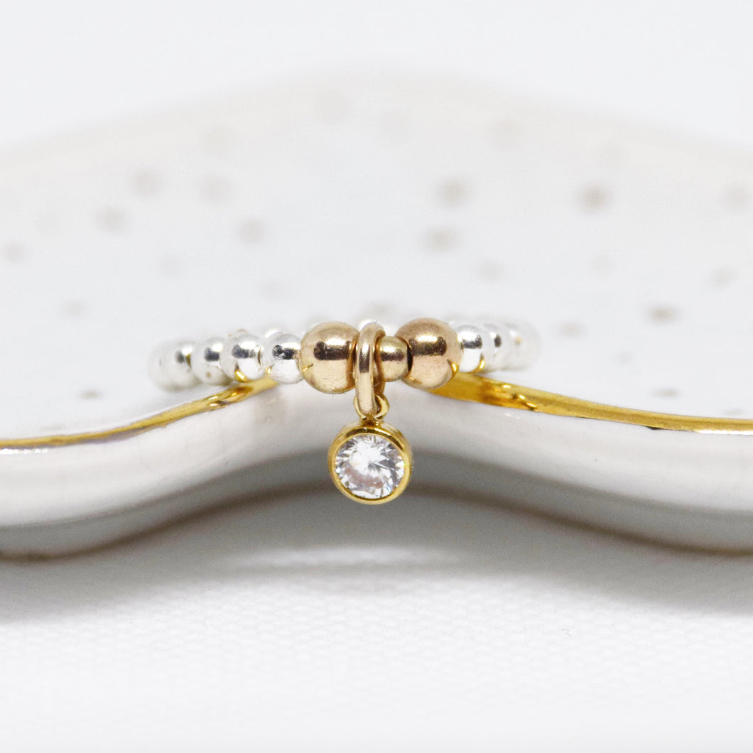 Cubic Zirconia Charm Beaded Stretch Ring