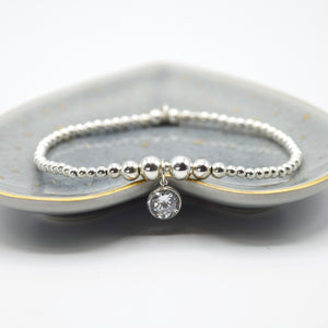 10.5mm CZ round charm Beaded Bracelet