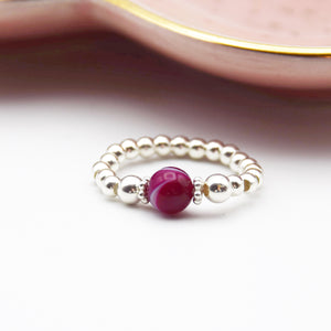 6mm Burgundy Agate Beaded Stretch Ring