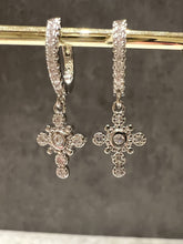 Load image into Gallery viewer, Cross CZ huggie hoop earrings
