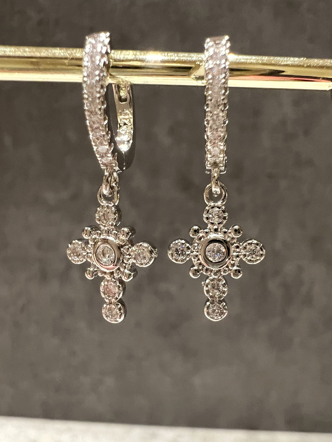 Cross CZ huggie hoop earrings