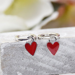 Red Enamel heart huggie hoop earrings