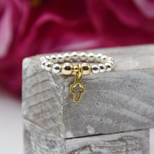 Load image into Gallery viewer, Open Cross Charm Beaded Stretch Ring
