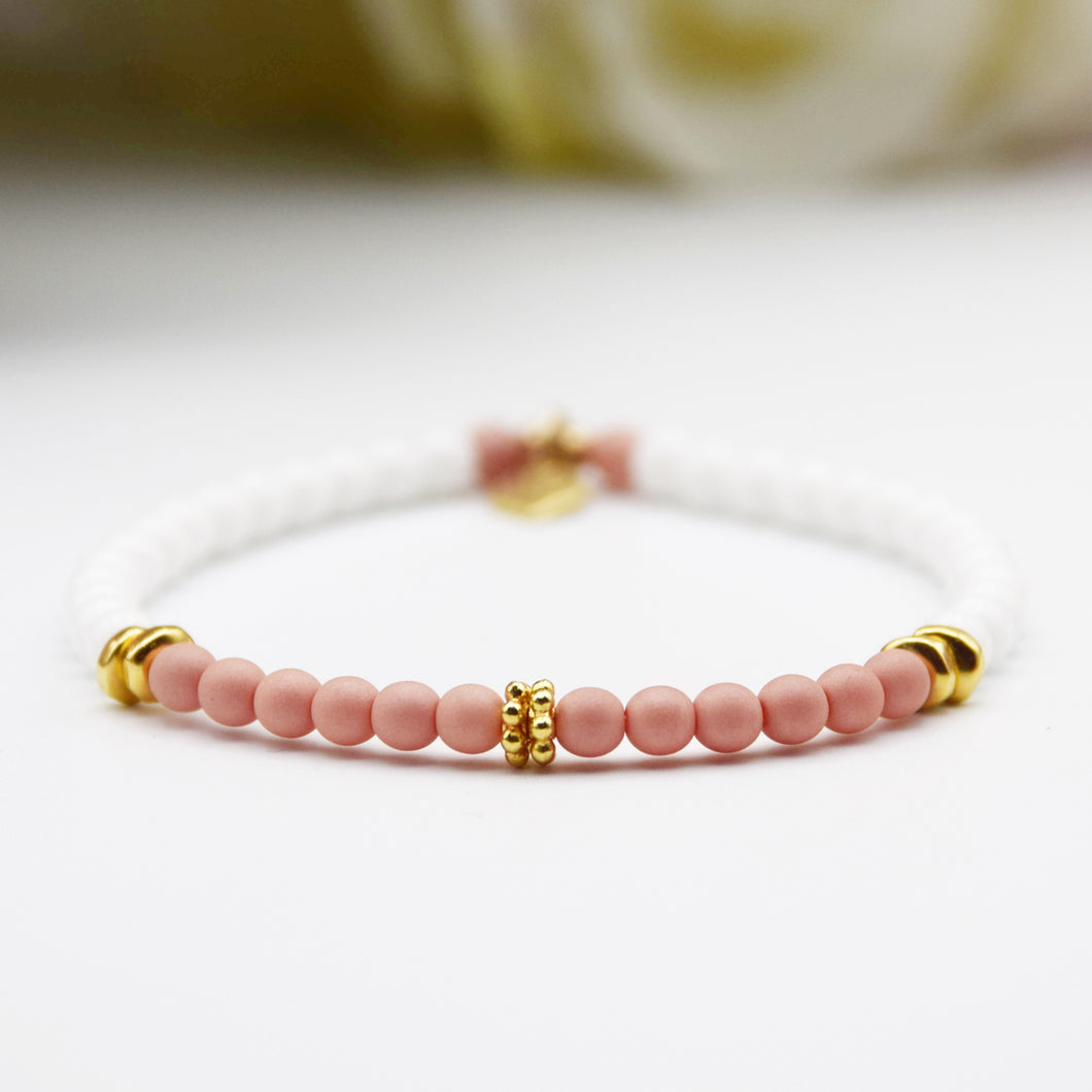 Neon Peach and 4mm White Bracelet