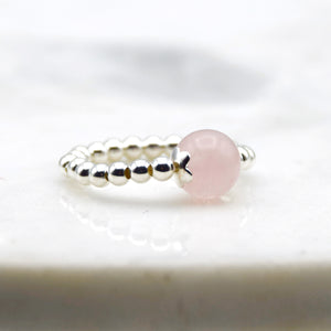 8mm Madagascan Rose Quartz Beaded Stretch Ring