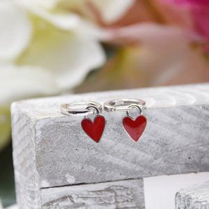 Red Enamel heart huggie hoop earrings