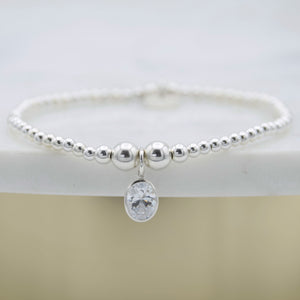 Large oval CZ charm beaded bracelet