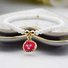 Load image into Gallery viewer, Neon Pink/Gold Shell Charm White Bead Bracelet
