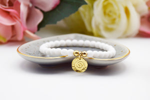 Gold Disc Charm White Bead Bracelet