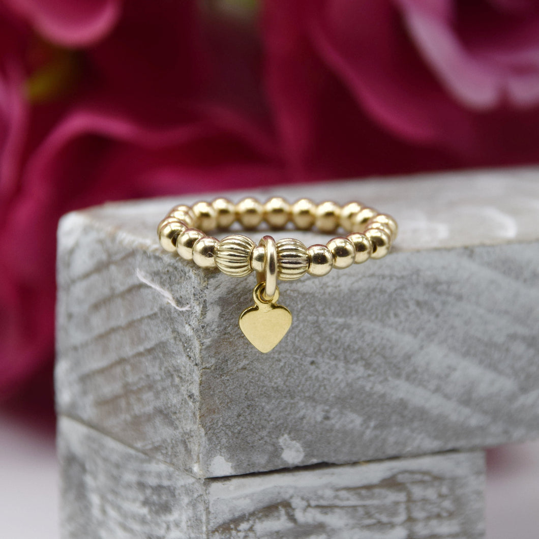 Flat Heart Charm Beaded Stretch Ring