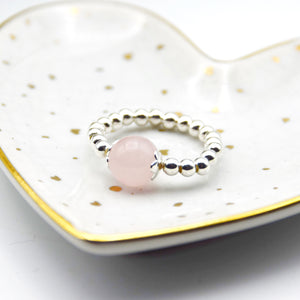 8mm Madagascan Rose Quartz Beaded Stretch Ring