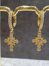 Load image into Gallery viewer, Cross CZ huggie hoop earrings

