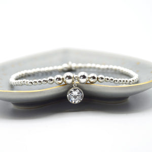 10.5mm CZ round charm Beaded Bracelet