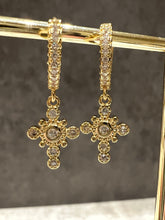 Load image into Gallery viewer, Cross CZ huggie hoop earrings
